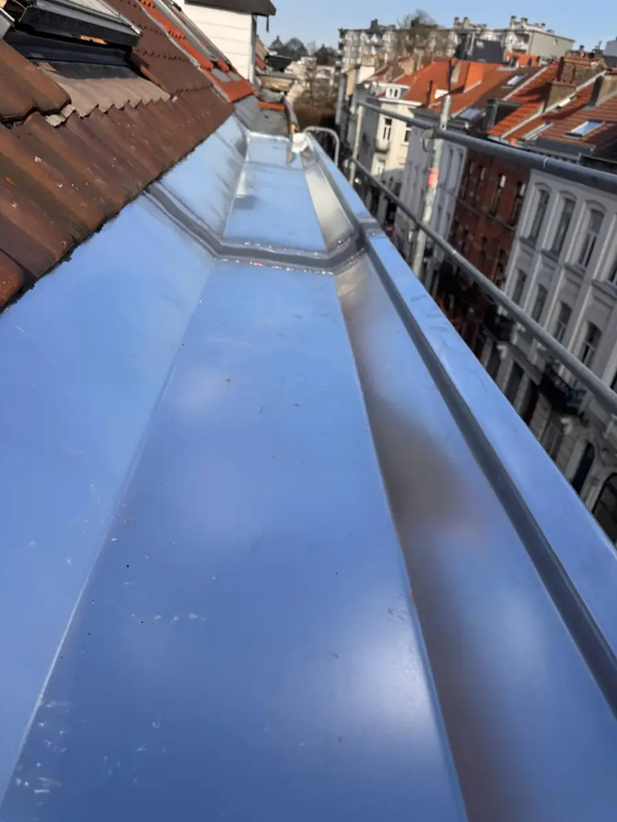 Corniche et rives en zinc, chantier bruxellois